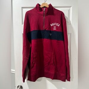 Nautica Men's Burgundy and Navy Zip-Up Sweater